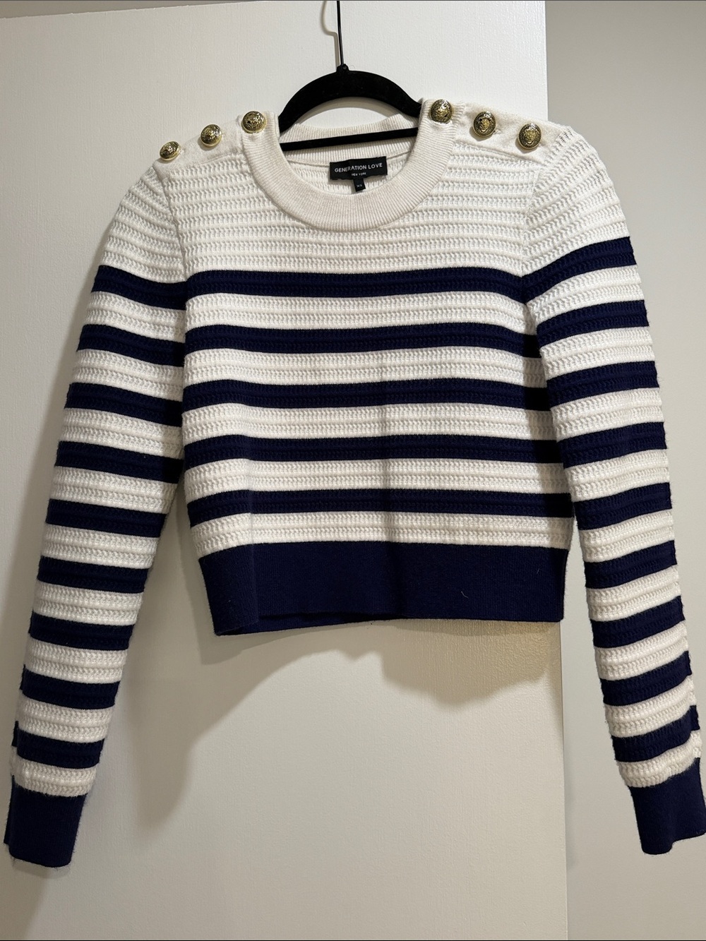 Generation Love Navy & White Striped Button-Shoulder Sweater